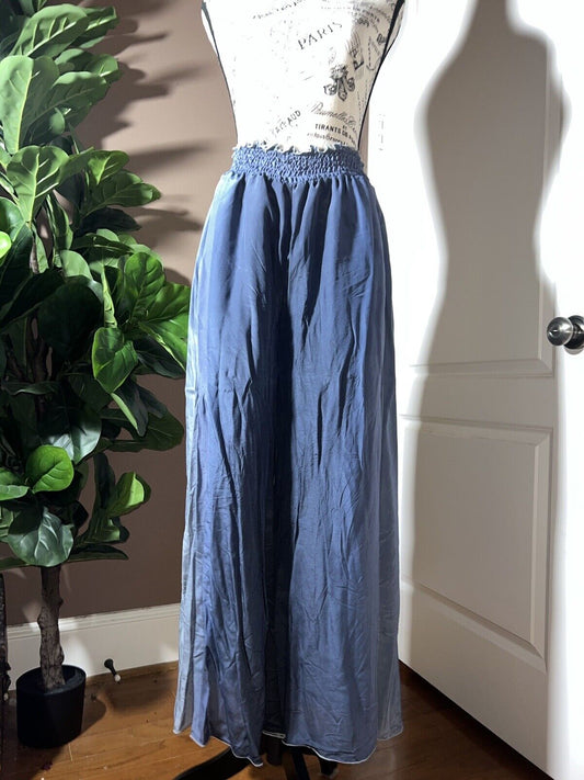 Johnny Was 100% Silk WIDE LEG Blue & Grey Ombré Pants Sz M Perfect W/ Kimono