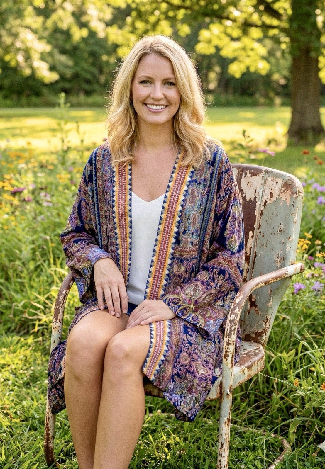 Johnny Was M Medium Burnout Velvet Kimono Duster Wrap Cardigan Jacket Purple Johnny Was