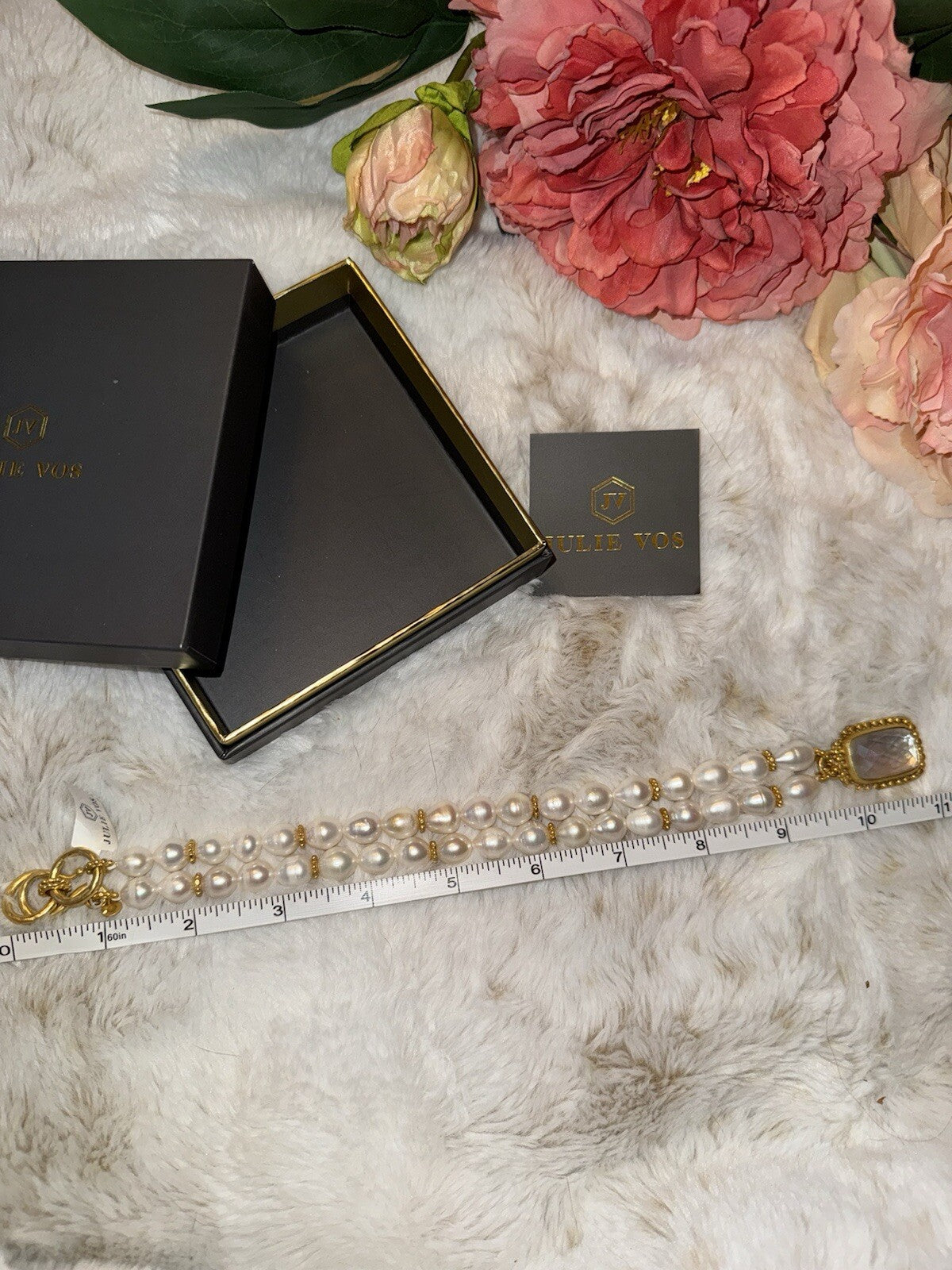 Julie Vos Freshwater Pearl & Clear Statement Necklace 24k Gold Plated Julie Vos