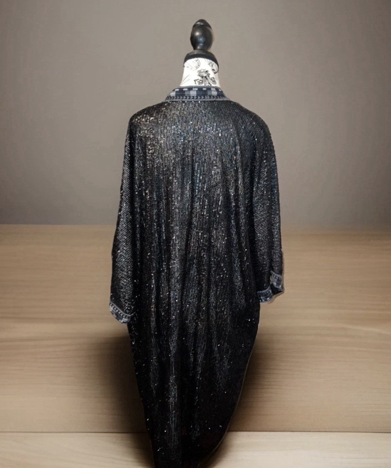 Johnny Was Sz L Black 100% Silk & Sequins KIMONO Long Duster Coat REVERSIBLE Johnny Was