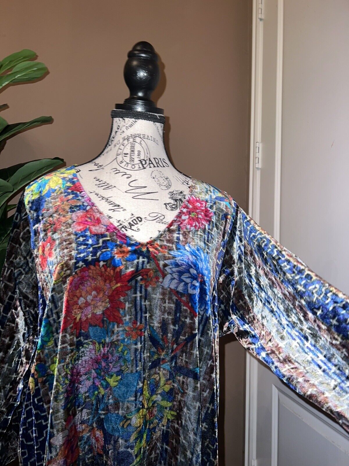 Johnny Was Floral Velvet Jewel Tones Tunic Top Mini Dress M Medium