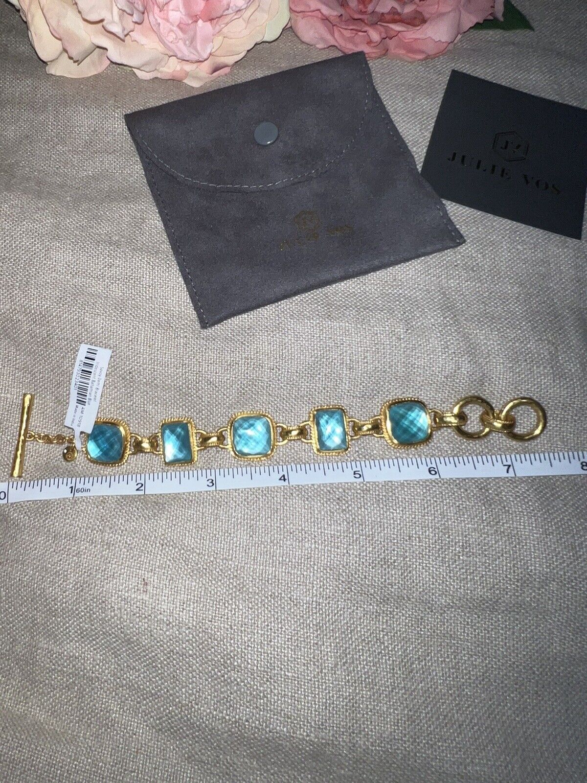 NEW Julie Vos Iridescent Bahamian Blue Link Bracelet With Adjustable Toggle NWT