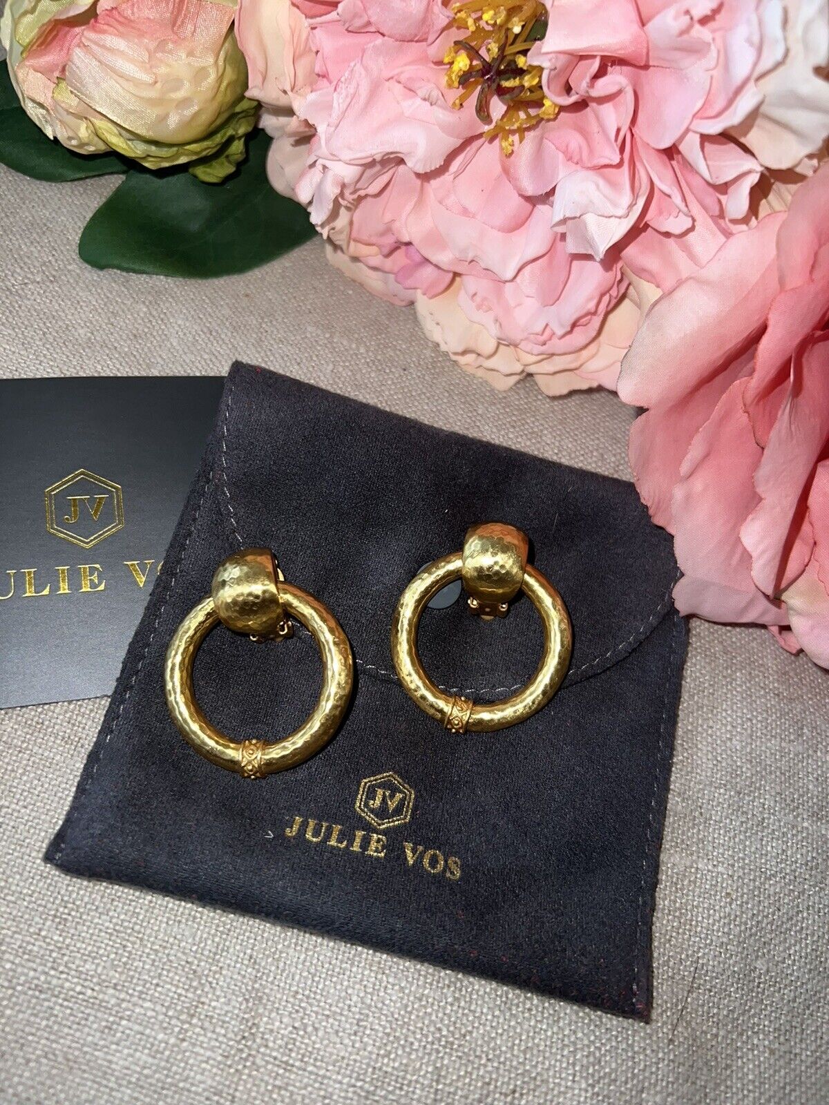 Julie Vos 24k Gold Plated Hoop Door Knocker Clip On Earrings