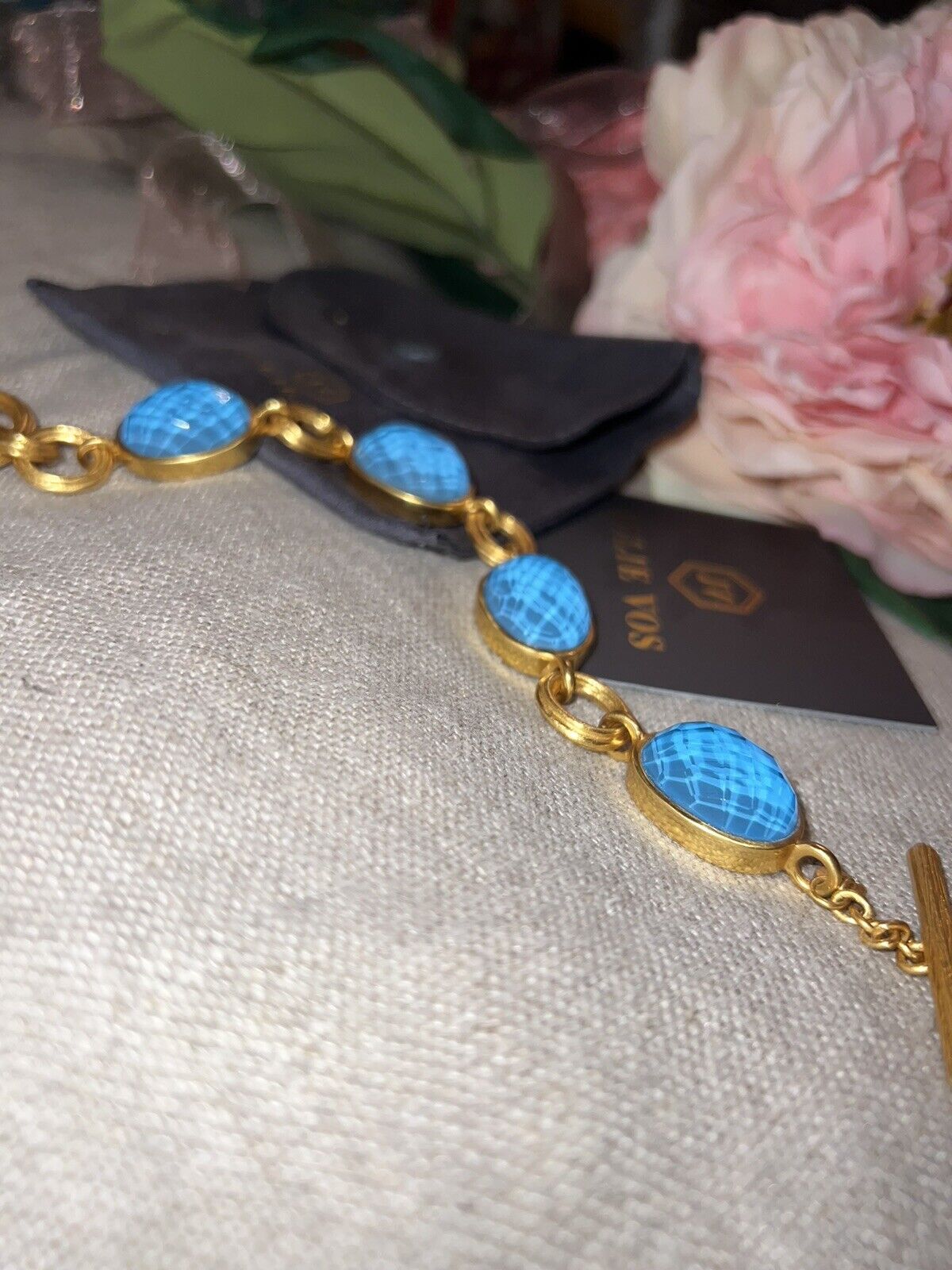 NEW Julie Vos Pacific Blue Toggle Link Bracelet 24k Gold Plates NWOT