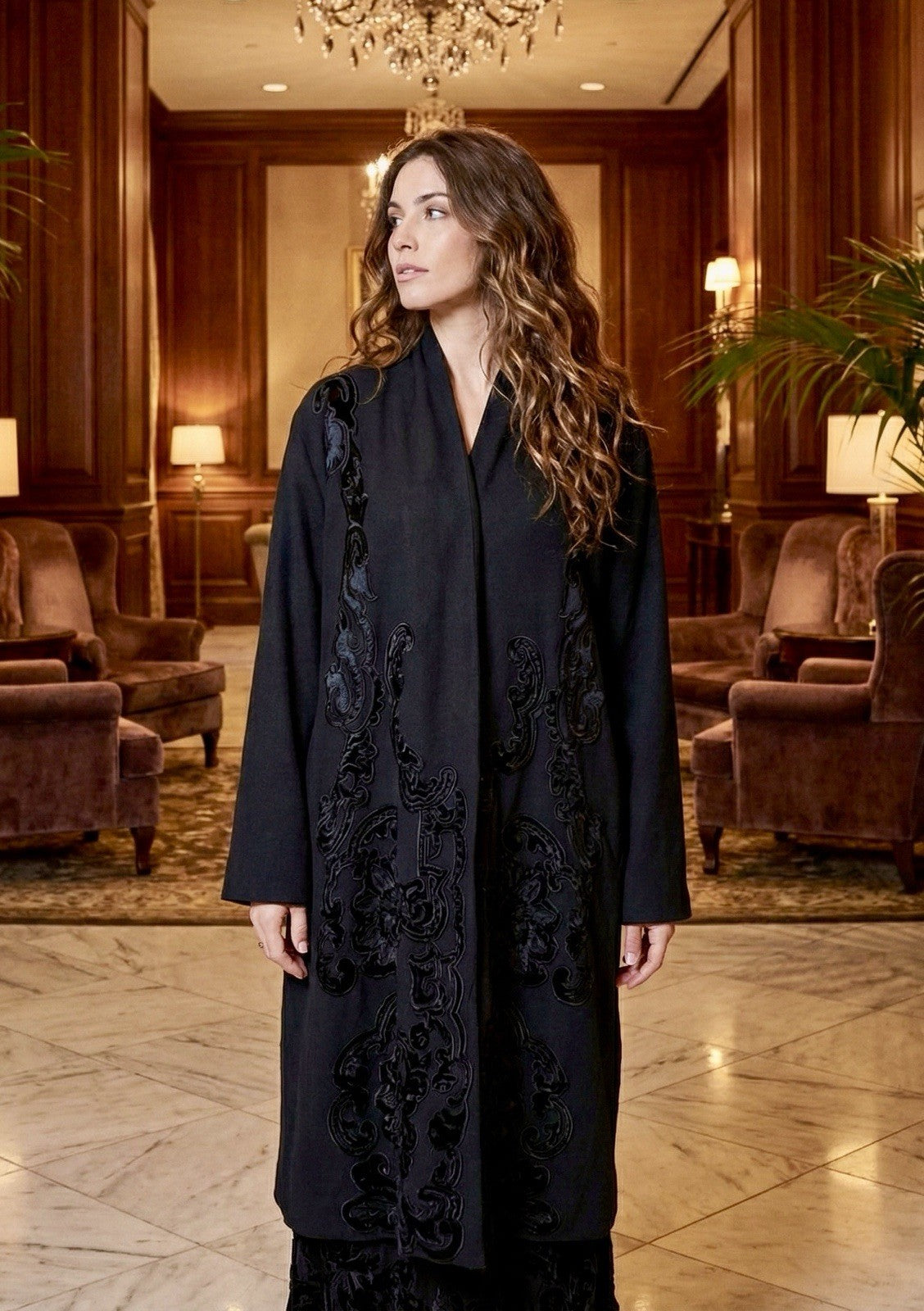 Johnny Was M Black Wool Blend Dressy Coat Silk Lining Jacket Satin Accents Johnny Was