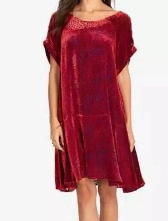Johnny Was M Medium Red Velvet Burnout Shift Mini Dress Party Scoop Neck Johnny Was
