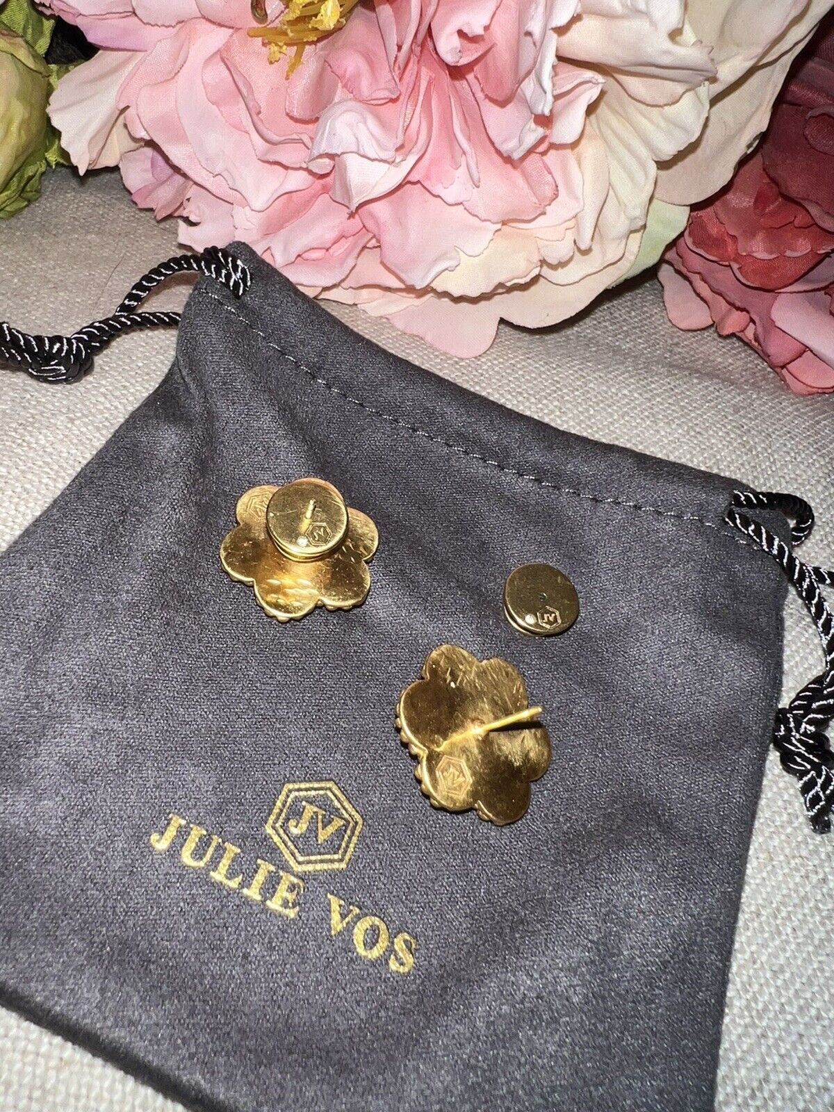 NEW Julie Vos Pearl & 24k Gold Plated Flower Statement Earrings NWOT