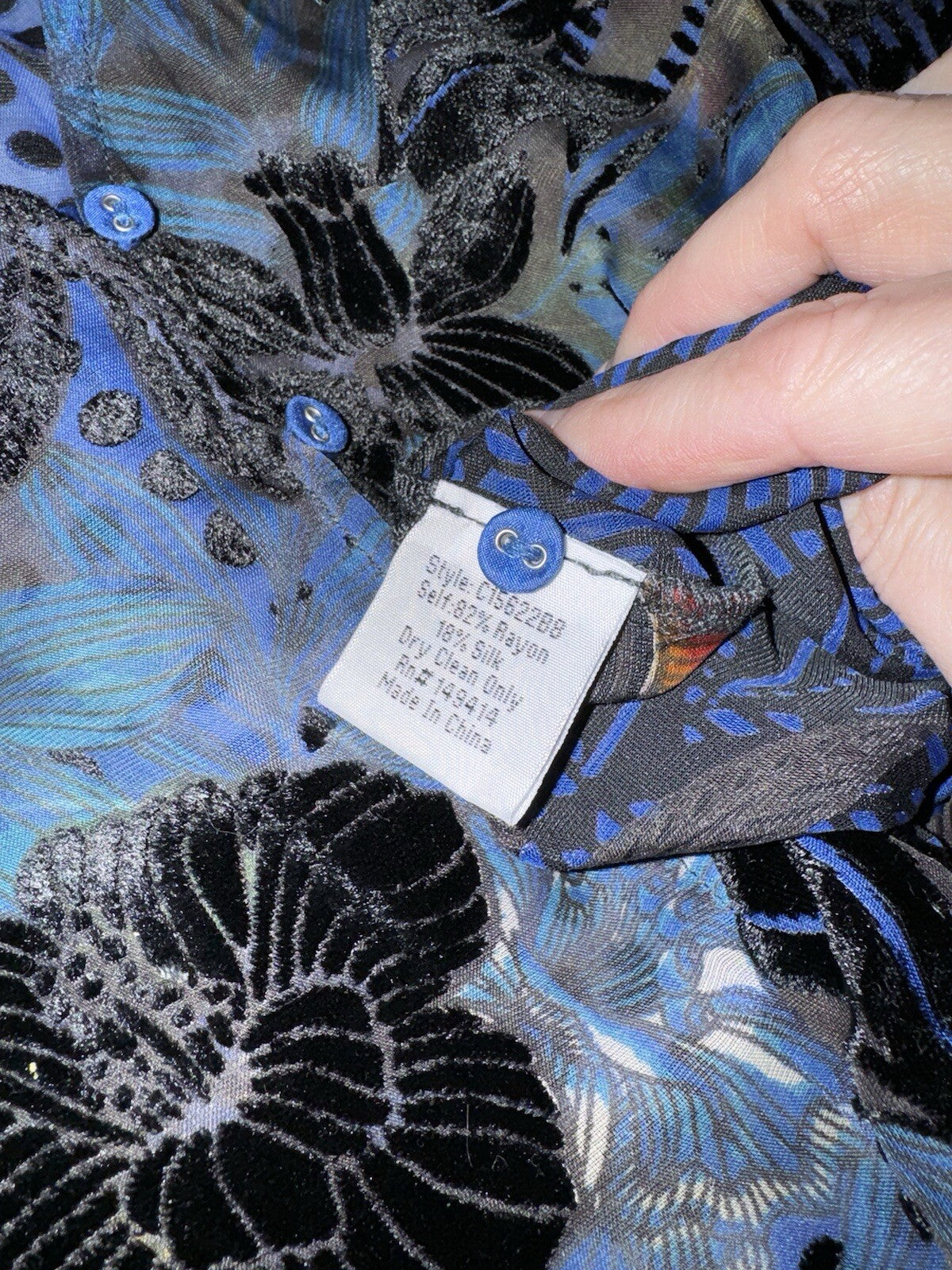 Johnny Was XL Blue Burnout Velvet Button Up Tunic Top Blouse Shirt *No Cami Johnny Was