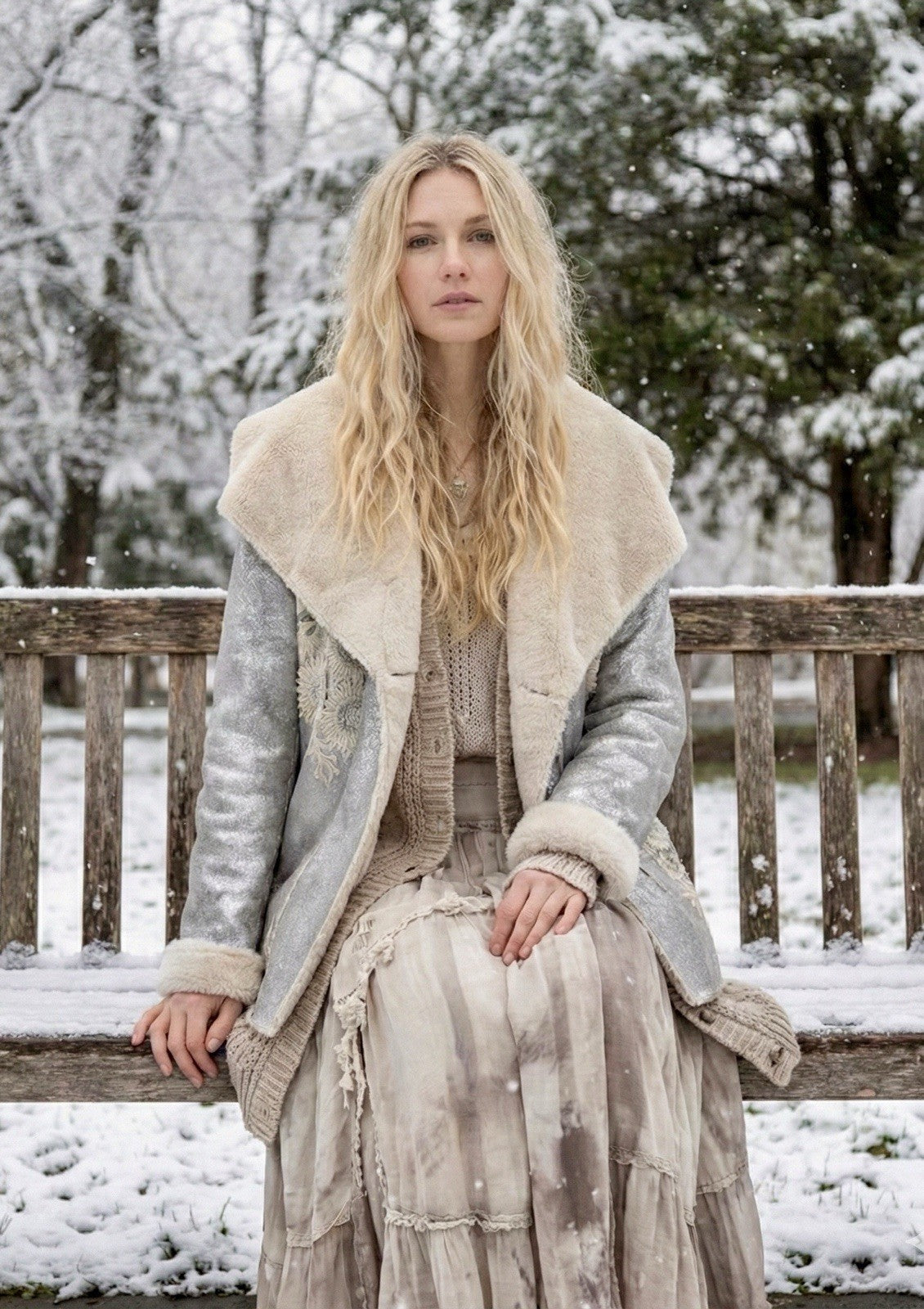 Johnny Was XL Silver Faux Suede & Fur Jacket Coat Applipue & Embroidery Johnny Was