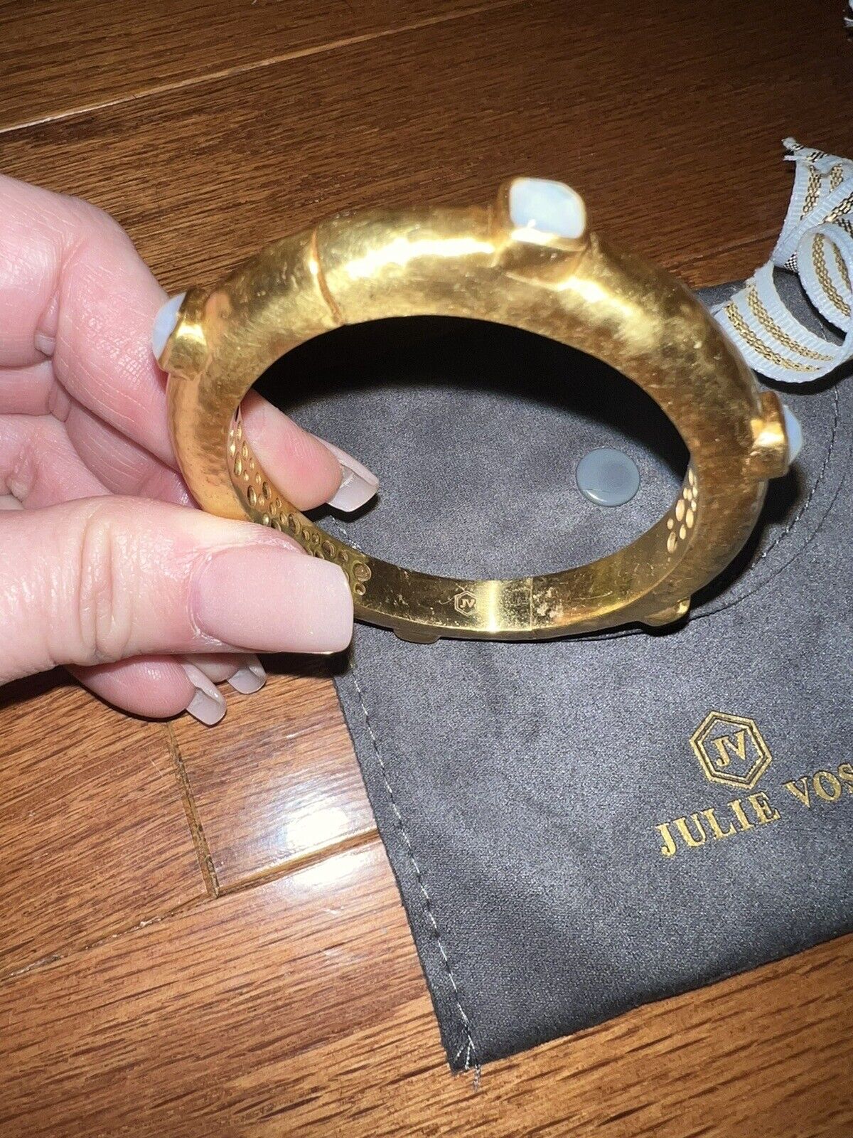 NEW Julie Vos Hinged Bangle Bracelet Clear Iridescent Stones NWOT