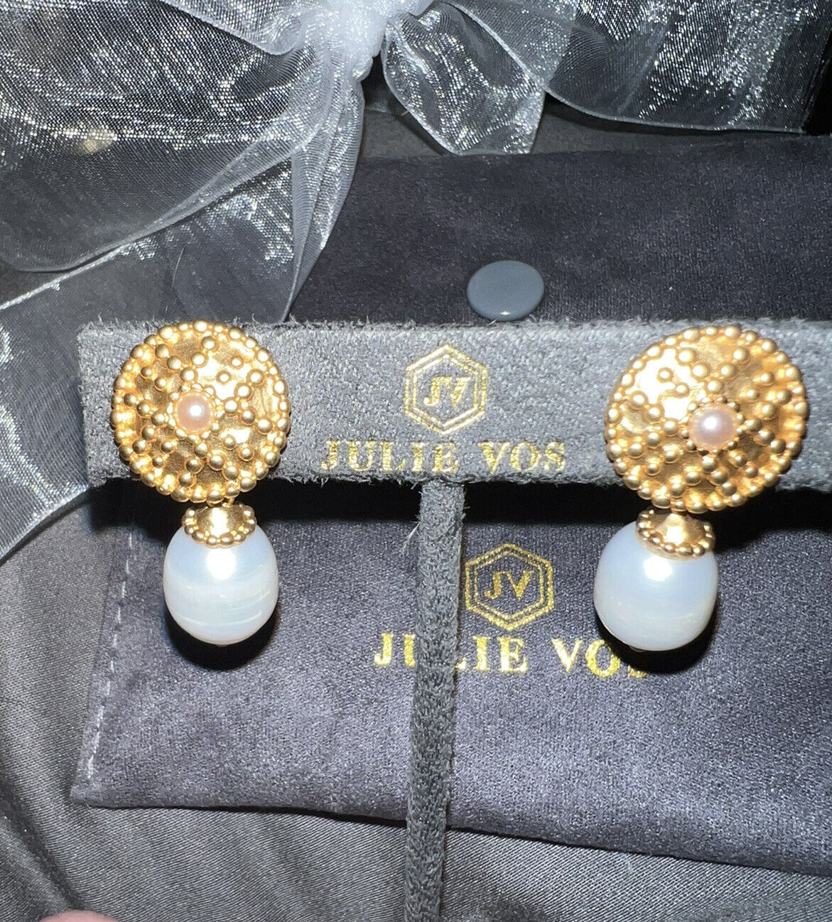 Julie Vos Real Pearl And 24k Gold Earrings Dangle Drop