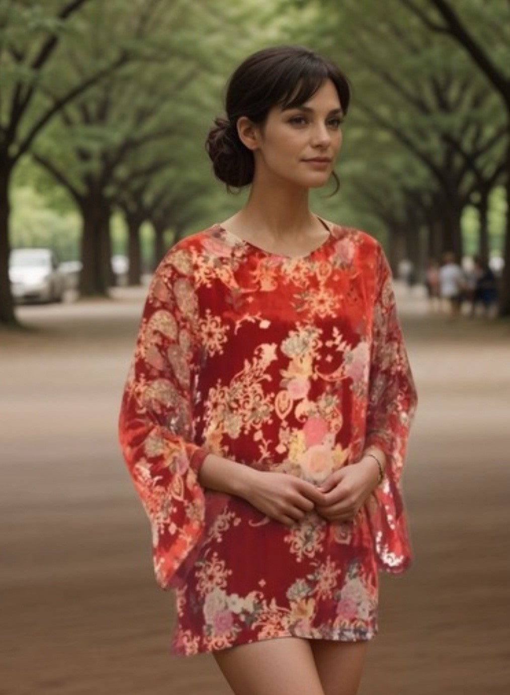 Johnny Was XL Red Burnout Velvet & Silk Tunic Top Peasant Blouse Shirt Johnny Was