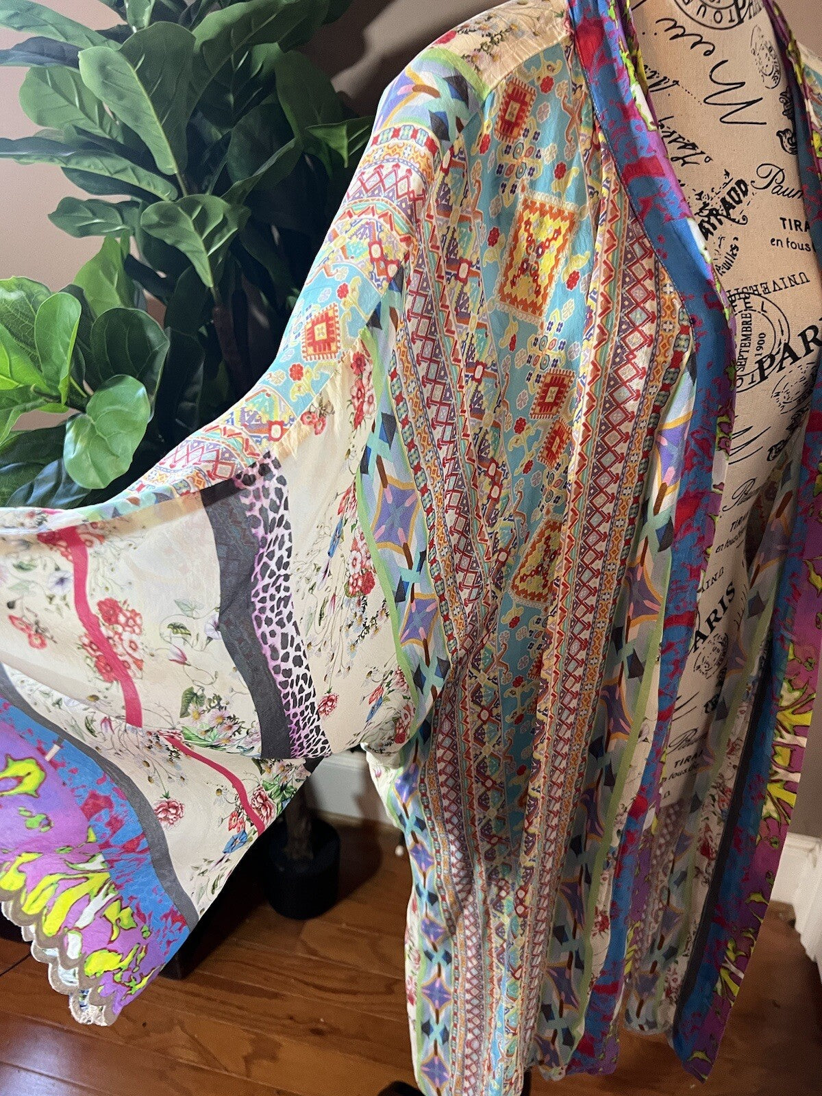 Johnny Was 2X Silky Kimono Jacket Floral W/ Belt Lavender Pink Lightweight Cool Johnny Was