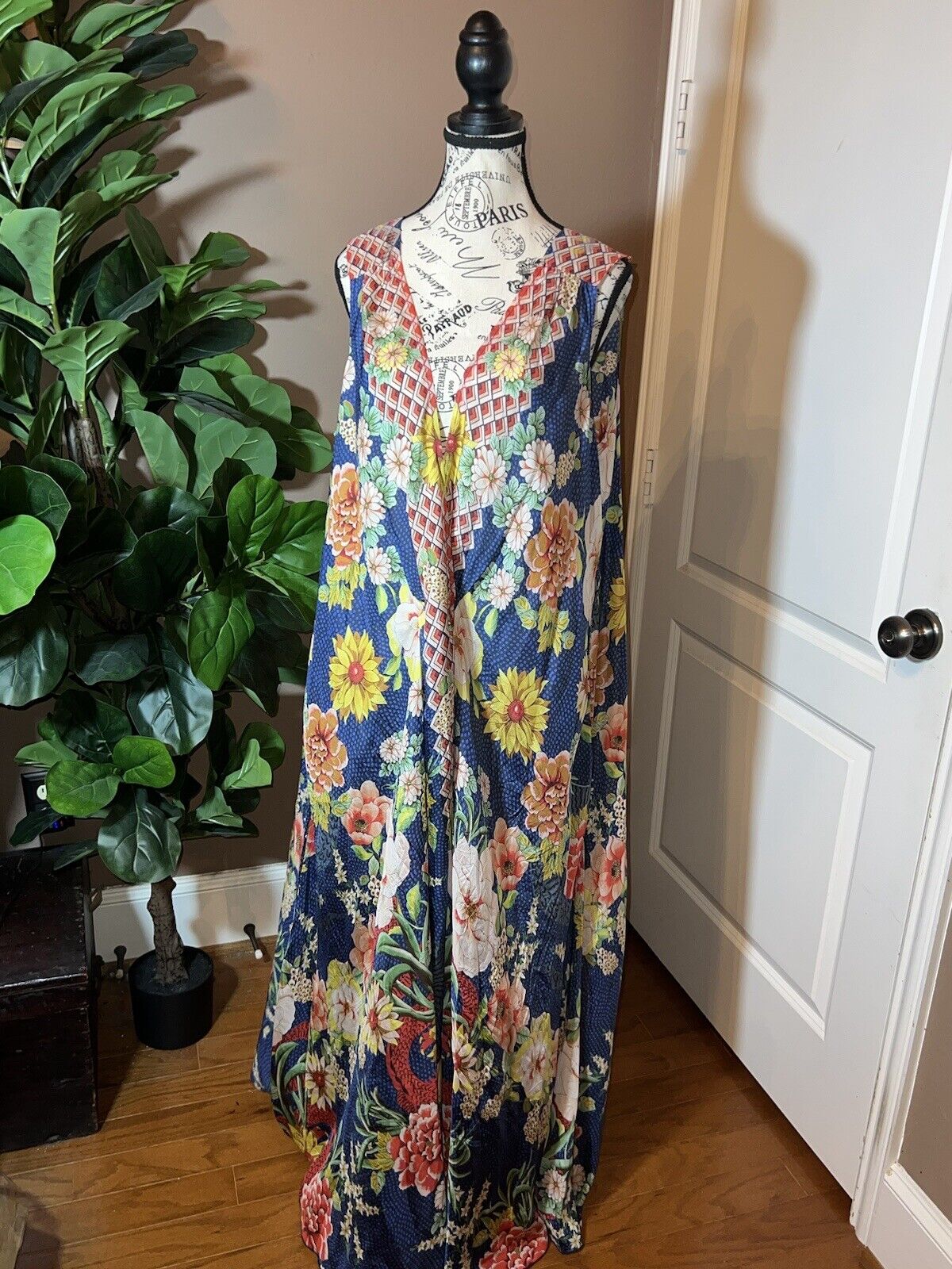 NEW Johnny Was 100% Silk Sz L Large Sleeveless Maxi Wrap Dress Long Flowy NWOT