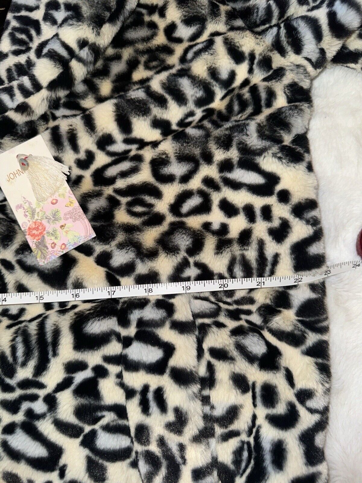 Johnny Was S Soft Blue & White Leopard Faux Fur Coat Jacket Wrap Silk Lining