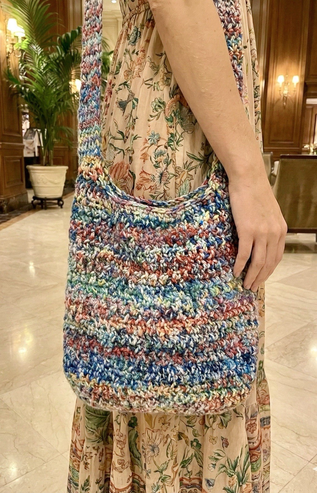 Johnny Was Multicolor Sling Bag Crochet Slouch Hobo Tote Purse Crossbody Johnny Was