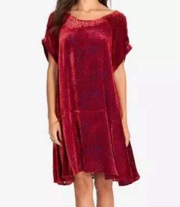 Johnny Was 3X 3XL Red Velvet Burnout Shift Mini Dress Scoop Neck BOHO Party Johnny Was