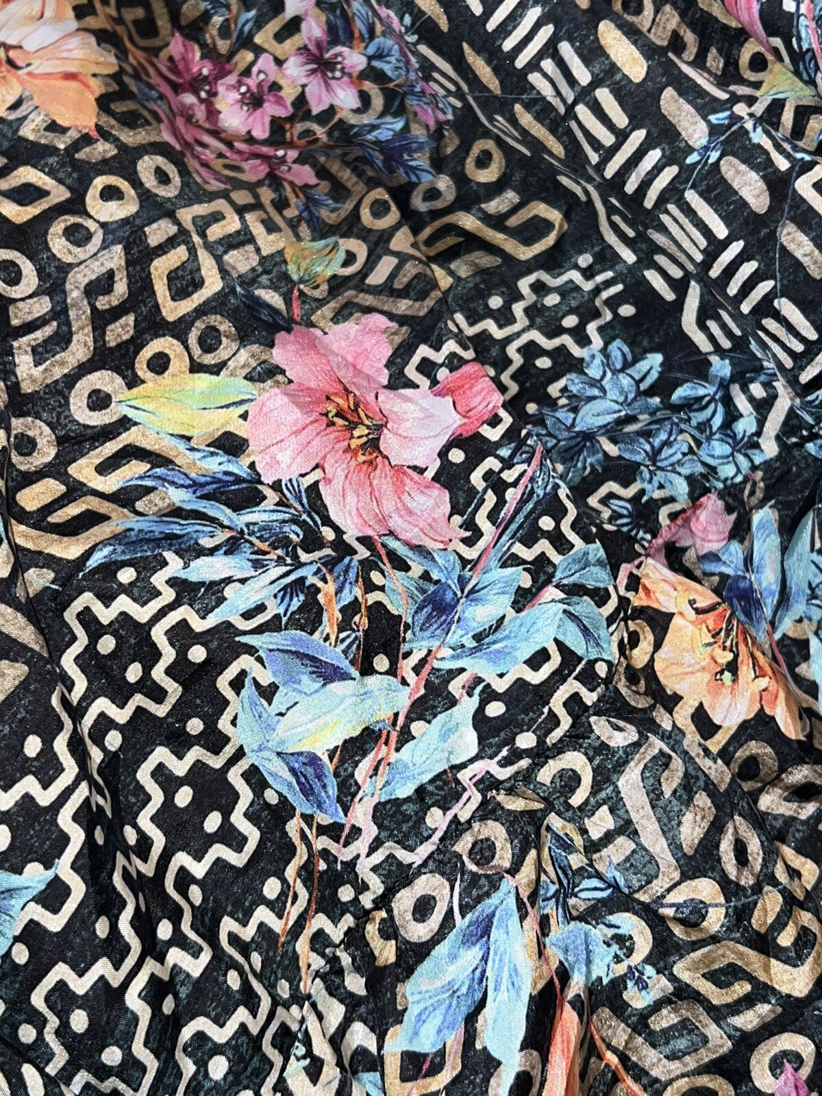 Johnny Was 100% Silk Kimono Sz M Tunic Top Black Floral Wrap Johnny Was