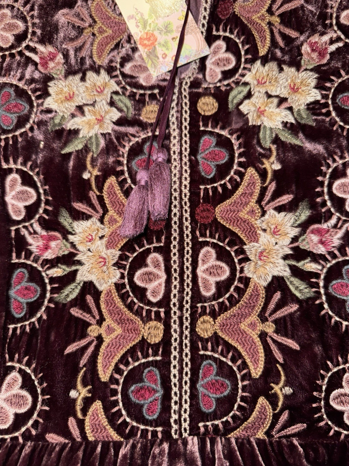 Johnny Was 1X Plus Burgundy Velvet Mini Shift Dress Peasant Tunic Embroidery Johnny Was