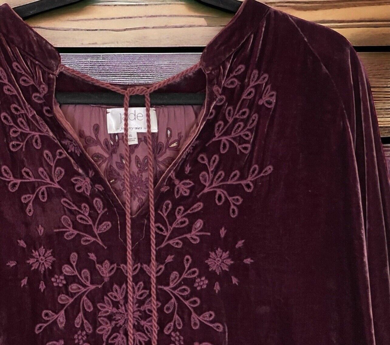 Johnny Was Burgandy Wine Velvet & Embroidered Tunic Top Kimono XL 1X 1XL