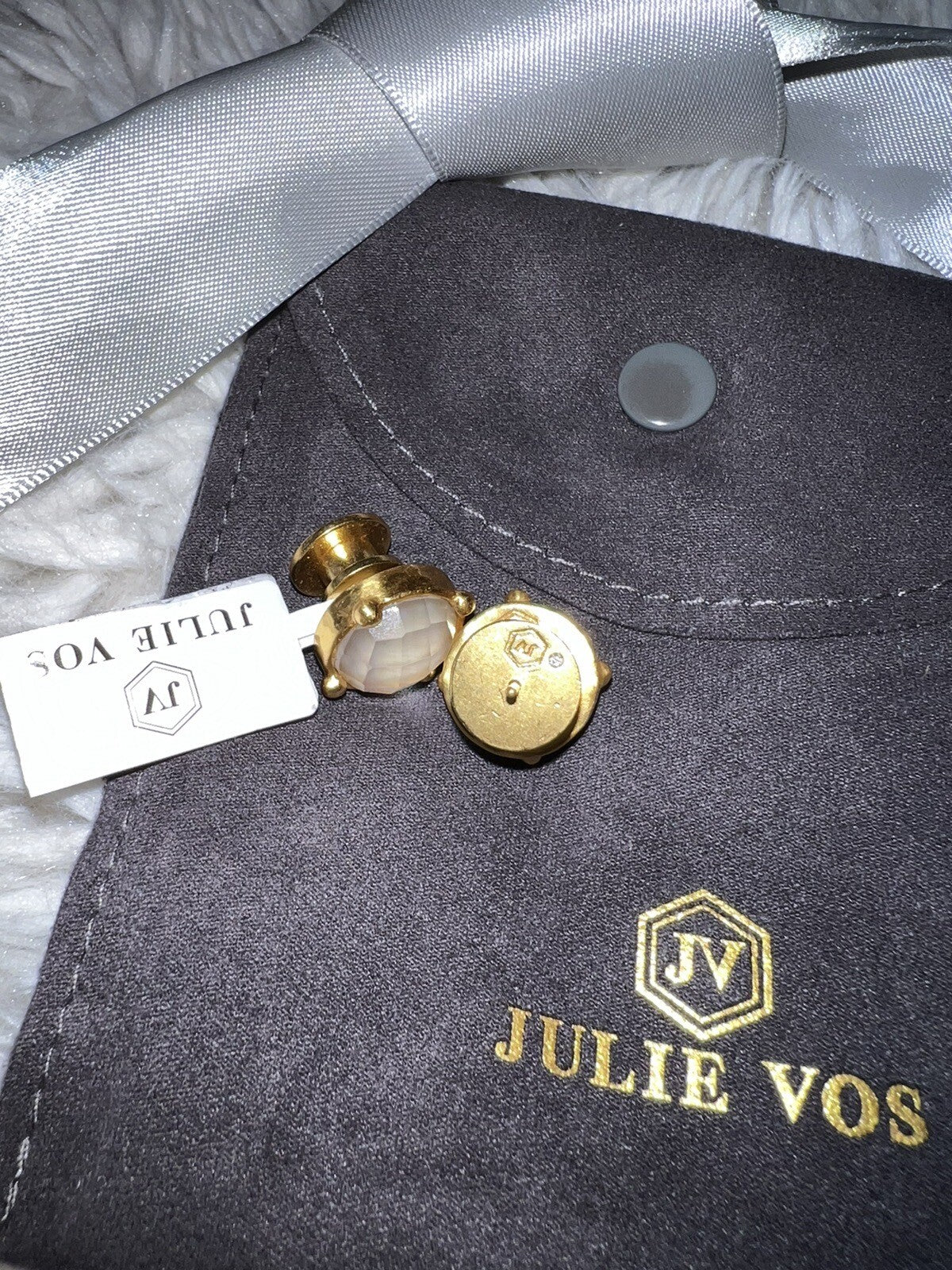 Julie Vos Stud Earrings White/Clear Iridescent Stones & 24k Gold Plate Julie Vos