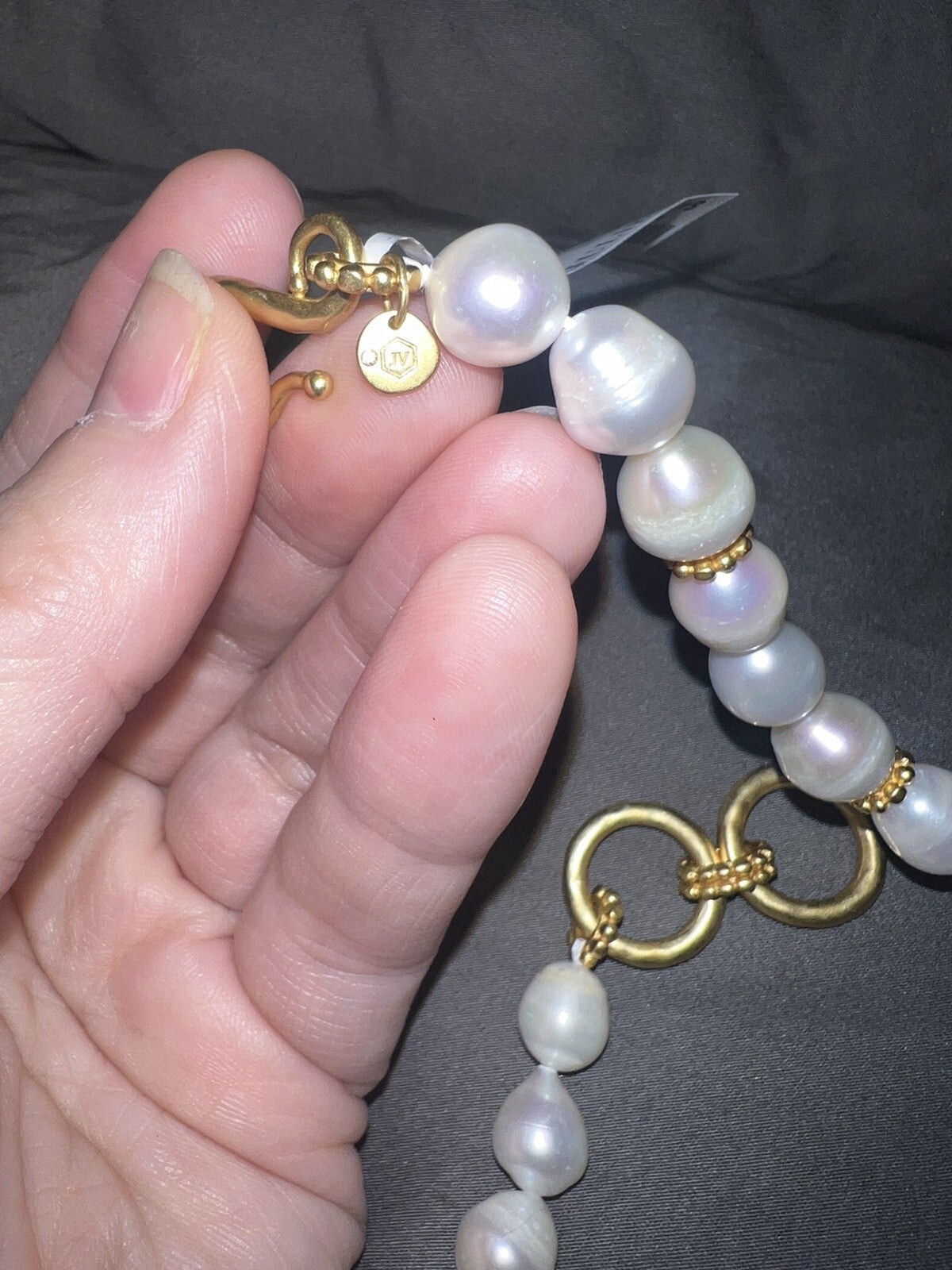 Julie Vos Freshwater Pearl & Obsidian 24k Gold Plate Statement Necklace WOW! Julie Vos