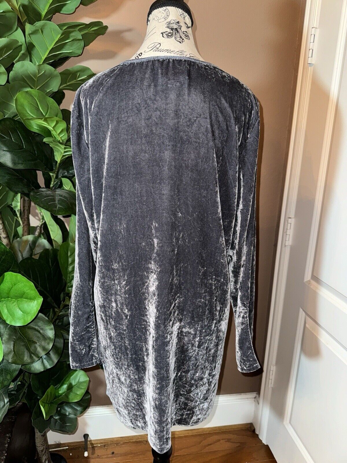 Johnny Was Grey Velvet Tonal Embroidered Mini Dress Or Tunic Top L Large