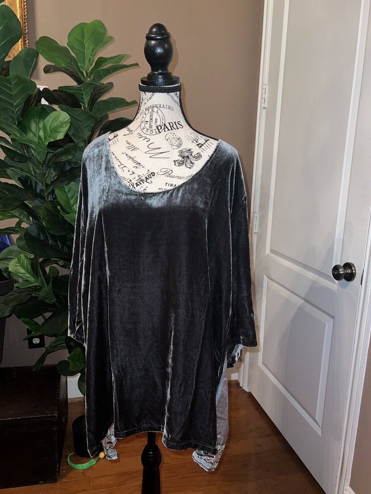 Johnny Was Grey Velvet & Silk Scarf Tunic Top Mini Dress XL Extra Large