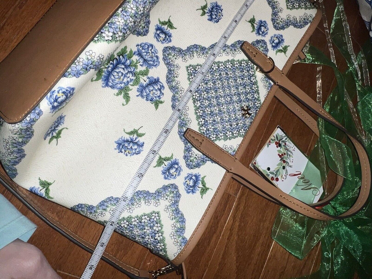 Tory Burch Kerrington Blue & White Squareterrace Ditsy Floral Tote Bag Purse