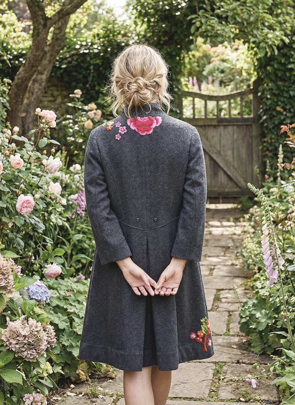 Johnny Was 1X Charcoal Military Style Coat Jacket Wrap Embroidered Soft & Warm Johnny Was