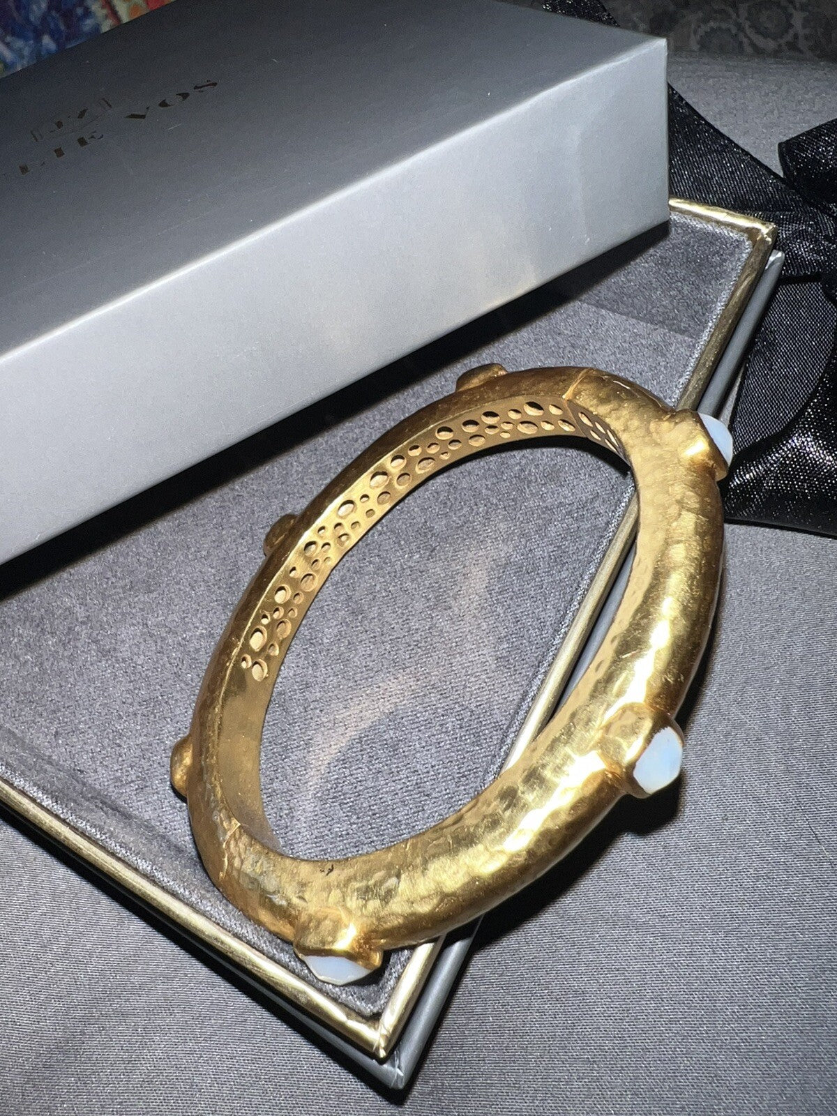 Julie Vos Hinged Bangle Bracelet White Moon Stone 24k Gold Plated Cuff Moonstone Julie Vos