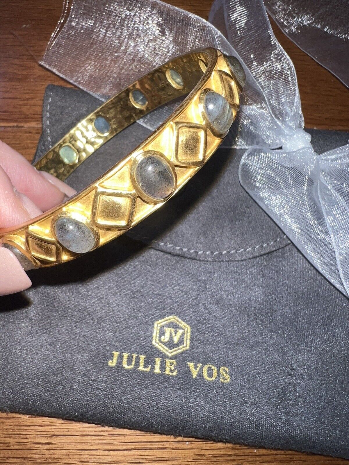 Julie Vos 24k Gold Plated Bangle Bracelet With Labradorite Stones