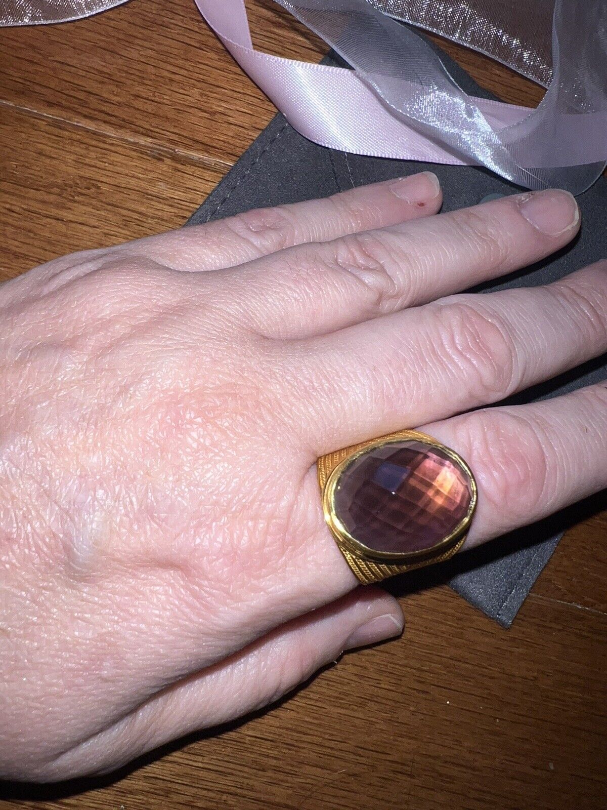 NEW Julie Vos Statement Ring Sz 9 24k Gold Plated W/ Purple Wine Stone NWOT