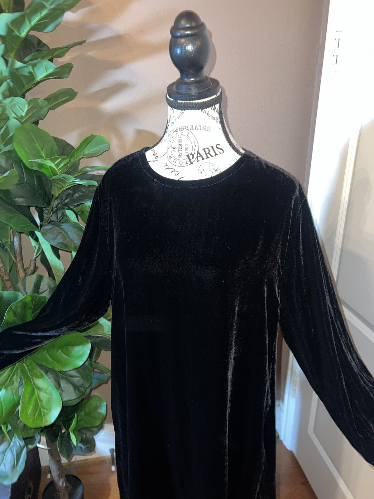 Eileen Fisher Black Velvet MIDI Dress Beautifully Soft Sz M  MSRP $398 Eileen Fisher