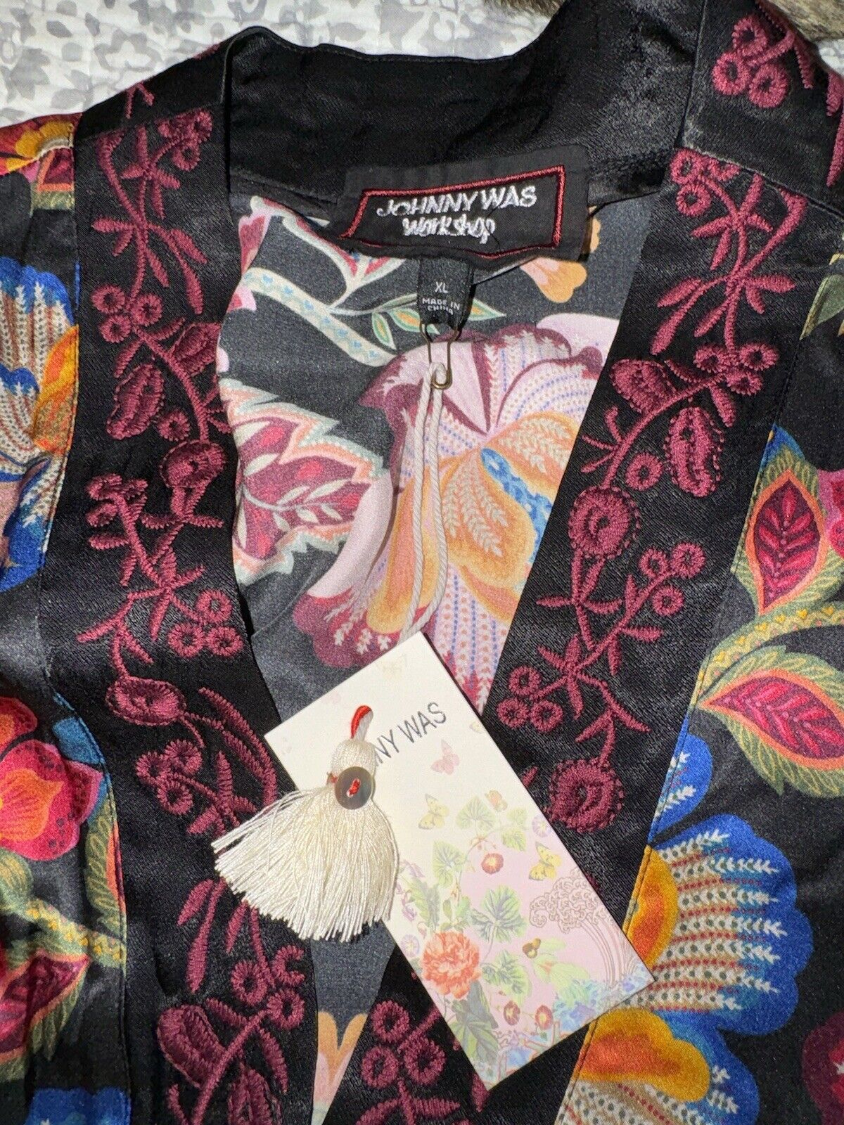 Johnny Was 100% Silk Kimono XL 1X 1XL Embroidered Jewel Tone STUNNING