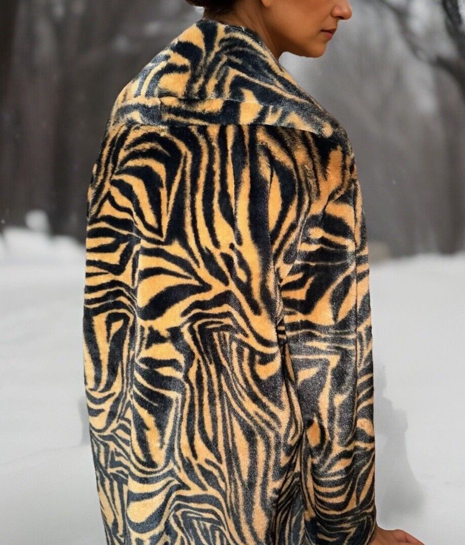 Johnny Was XL 1X Faux Fur & Silk Tiger Stripe Long Length Coat Jacket Wrap