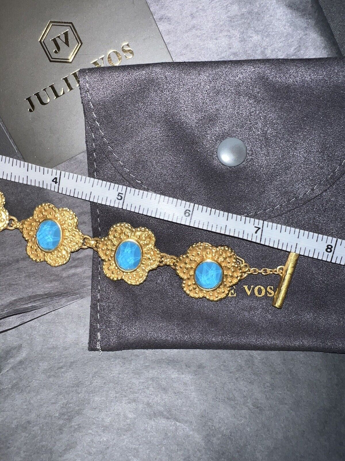 NEW Julie Vos Flower Link Bracelet Toggle & Pacific Blue Iridescent Glass NWT