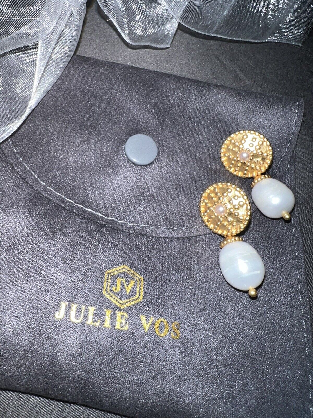 Julie Vos Real Pearl And 24k Gold Earrings Dangle Drop