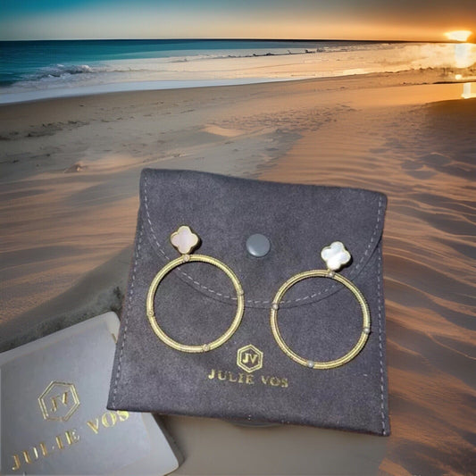 Julie Vos Mother Of Pearl & 24k Gold Plate Hoop Earrings 2” Classic Julie Vos