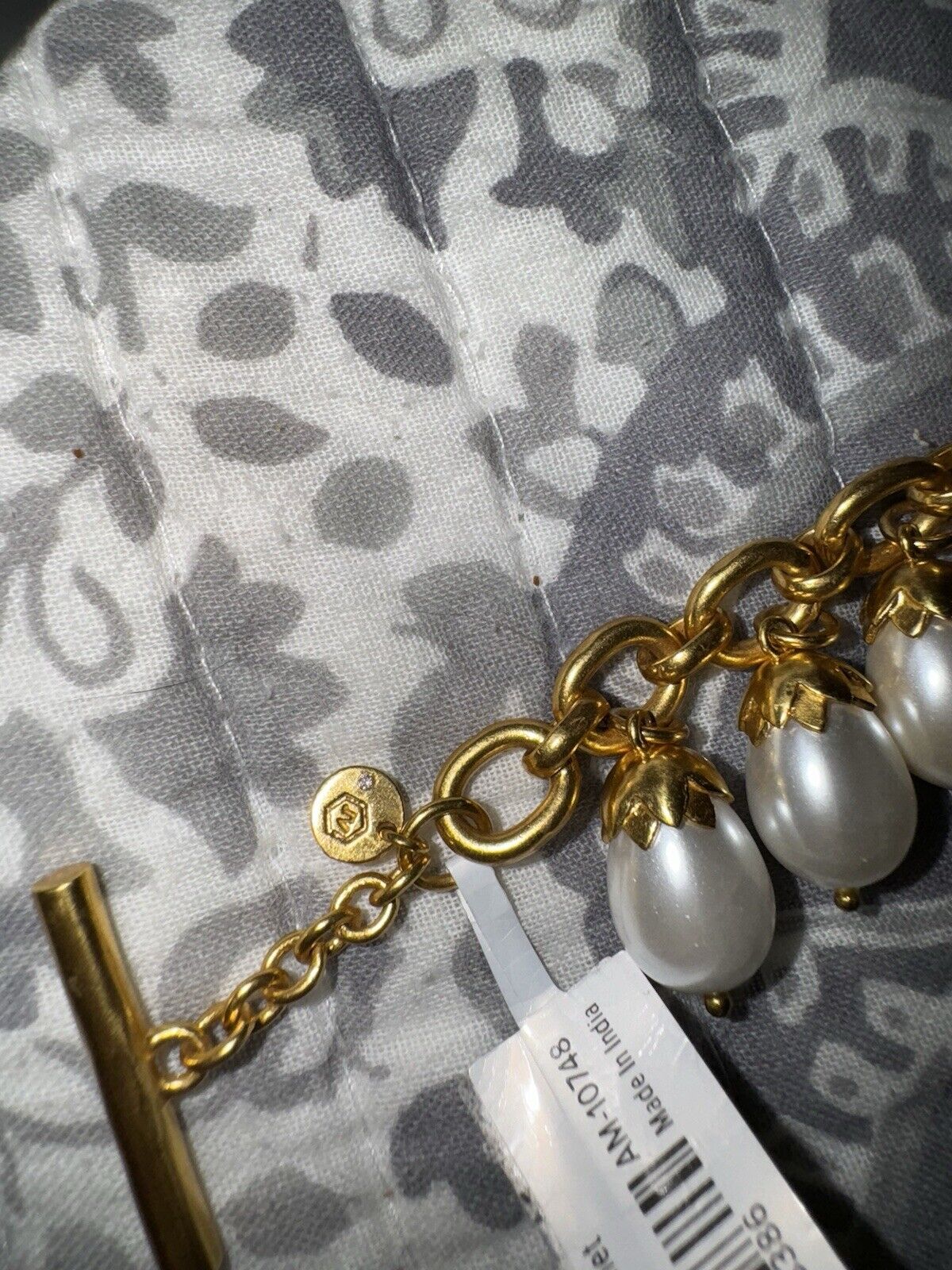 Julie Vos Pearl Charm Link Bracelet Toggle 24k Gold Plated   RETIRED