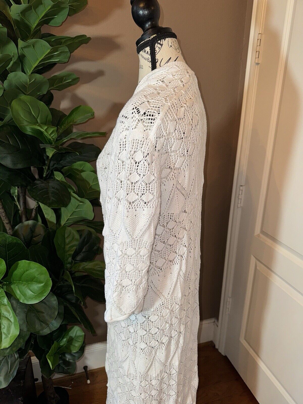 Johnny Was White Crochet Long Kimono XL 1X 1XL  Duster Cover Up Wrap