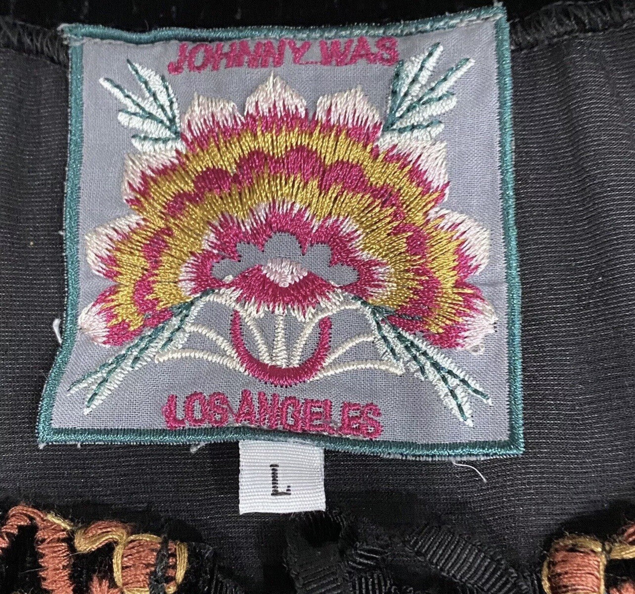 Johnny Was Sz L Large Heavily Embroidered Black Velvet Peasant Top Blouse Johnny Was