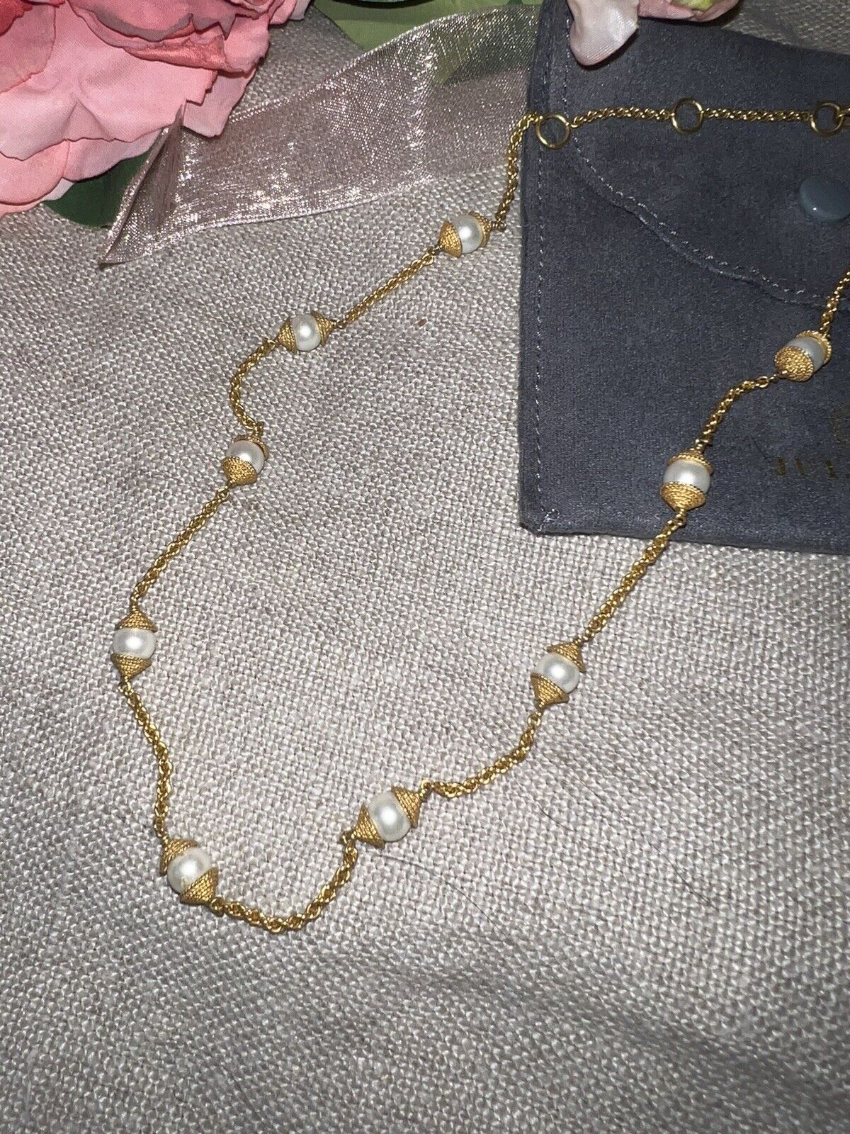 Julie Vos 18” Pearl & 24k Gold Plated Station Necklace