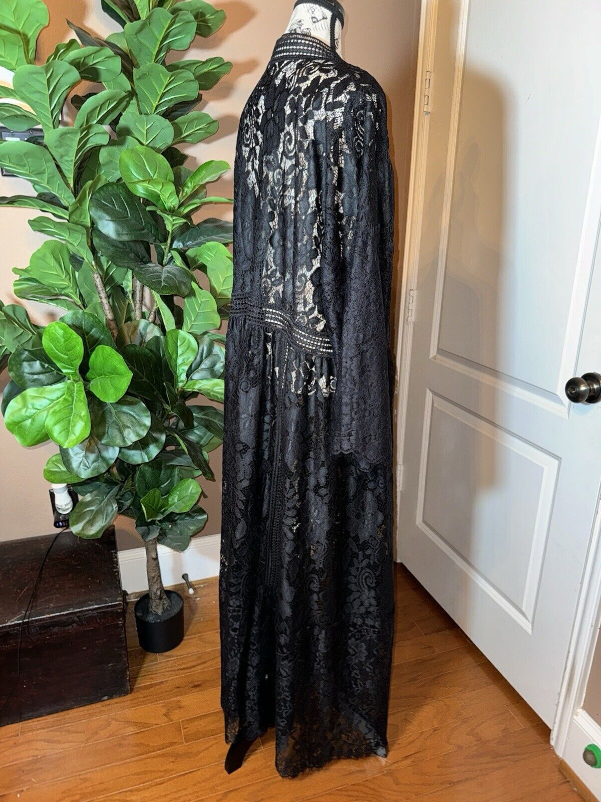 Johnny Was Large Black Lace Long Maxi Dress Kimono Sleeves Empire Waist