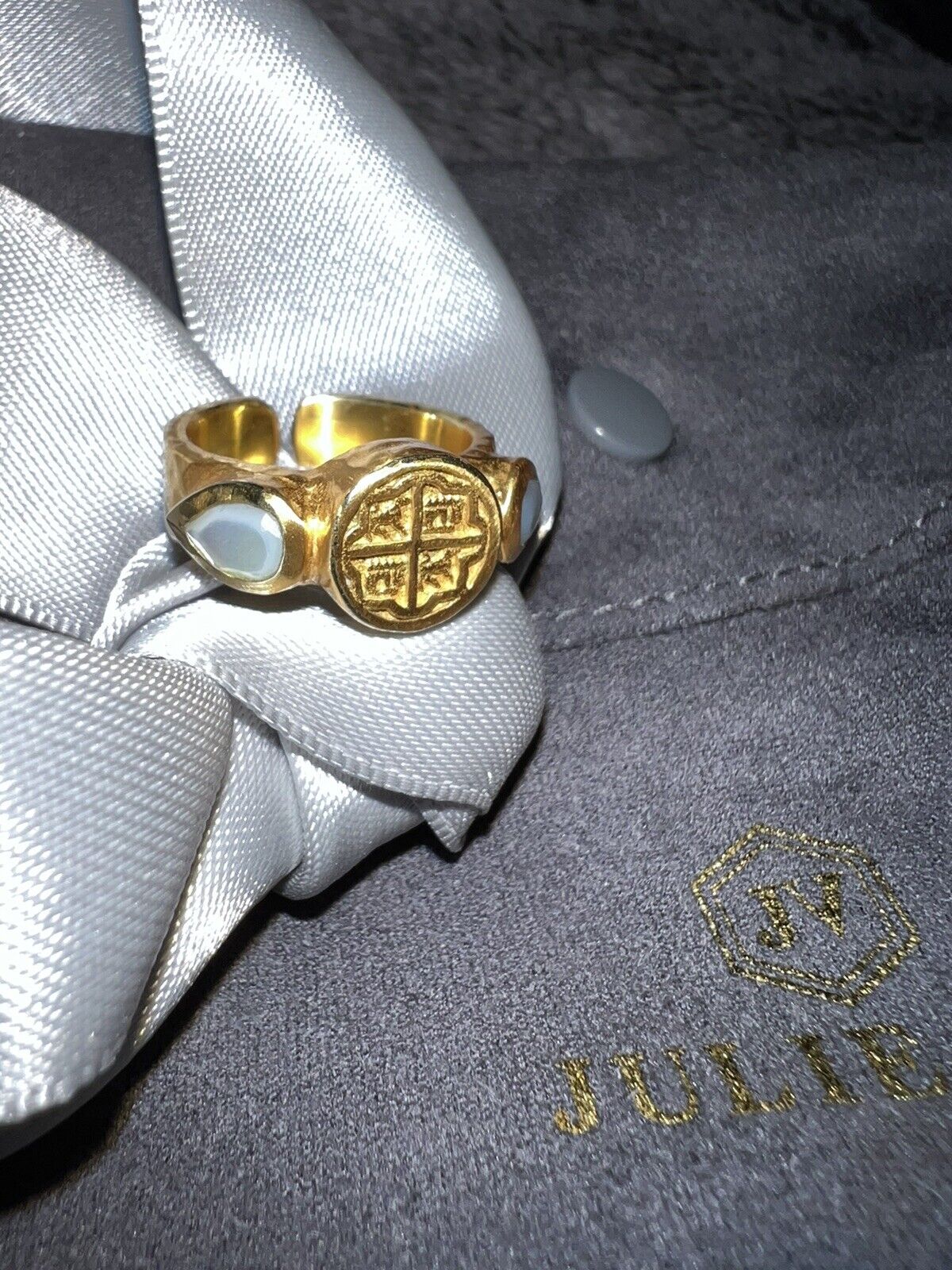 Julie Vos Ring w/ Moonstones & Seal Adjustable Sz 6