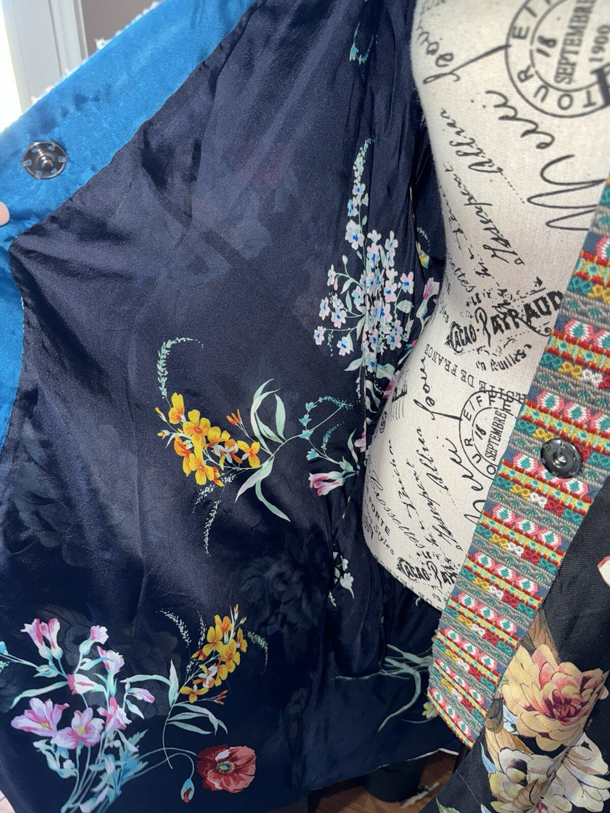 Johnny Was L 100% Silk Kimono Duster REVERSIBLE Embroidered Cardigan Wrap Johnny Was