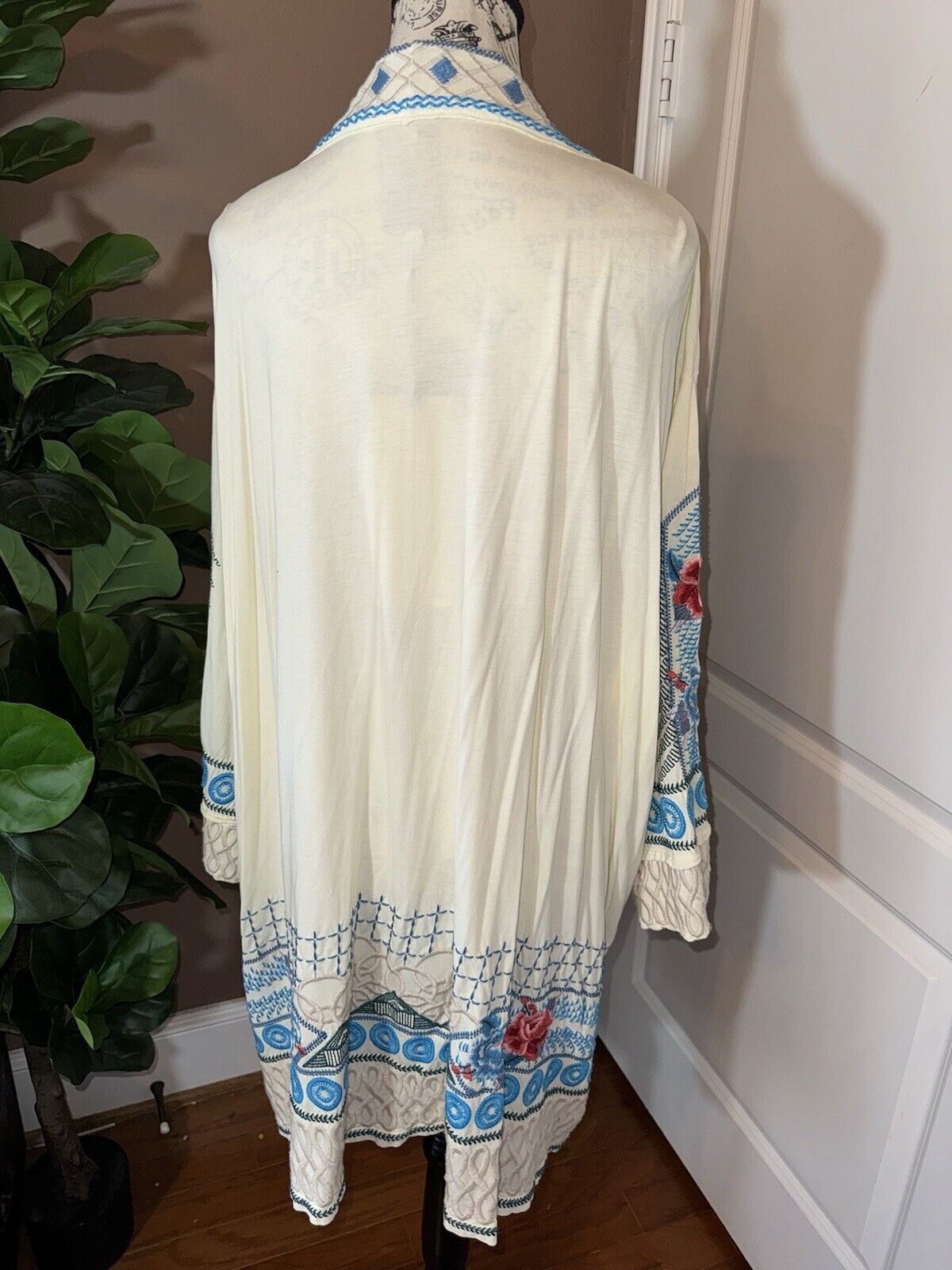 Johnny Was 3X 3XL Cream Kimono Heavily Embroidered Wrap Jacket Cardigan