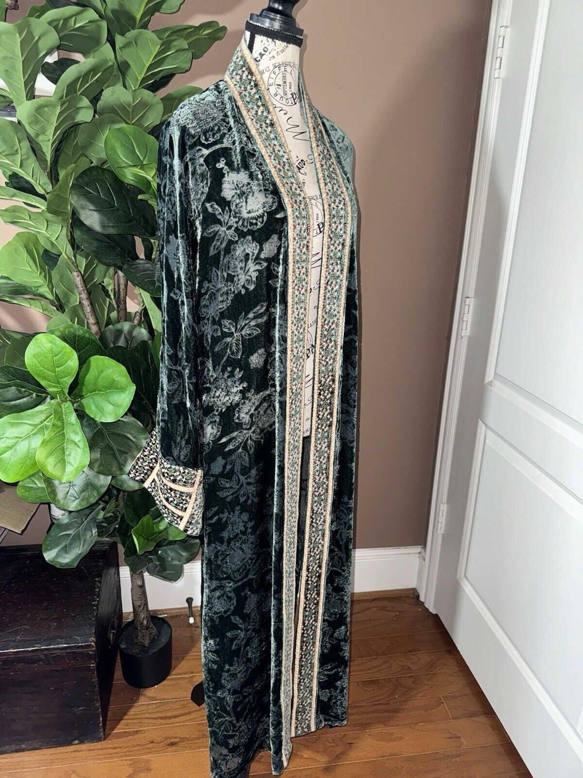 Johnny Was Large Burnout Velvet Long Kimono Duster Wrap Coat Embroidered