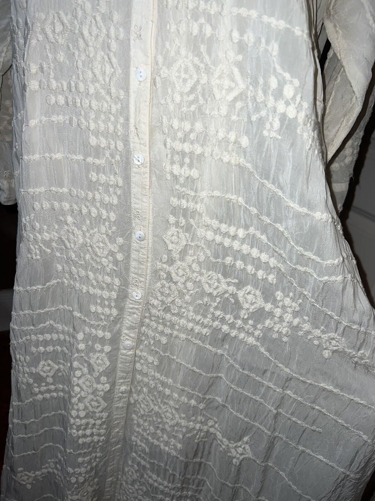 Johnny Was Ivory Silky Embroidery & Lace Kimono Dress Beach Wedding  Sz 2XL 2X