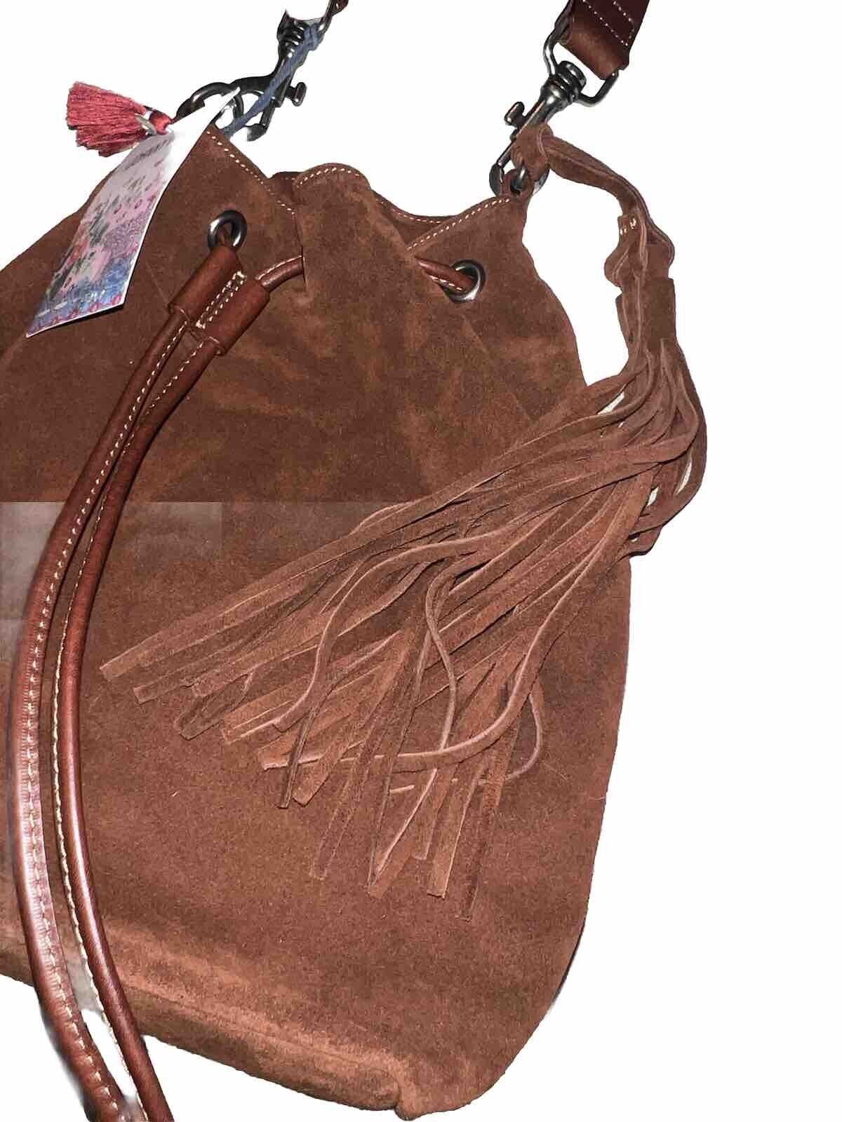 Johnny Was Brown Suede Leather Tote Bag Purse Crossbody Hobo Tassels